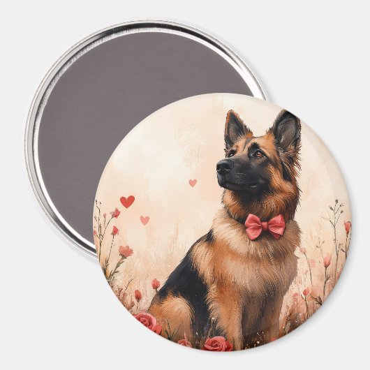 Belgian Shepherd met Rozen - Valentijnsdag Magneet (Voorkant / Achterkant)