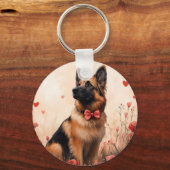 Belgian Shepherd met Rozen - Valentijnsdag Sleutelhanger (Voorkant)