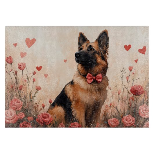 Belgian Shepherd met Rozen - Valentijnsdag Snijplank (Voorkant)