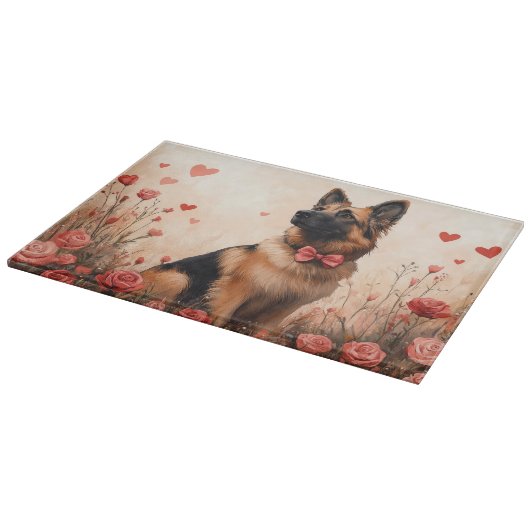 Belgian Shepherd met Rozen - Valentijnsdag Snijplank (Hoek)