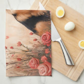 Belgian Shepherd met Rozen - Valentijnsdag Theedoek (Quarter Fold)