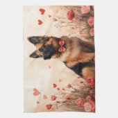 Belgian Shepherd met Rozen - Valentijnsdag Theedoek (Verticaal)