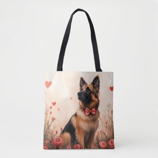 Belgian Shepherd met Rozen - Valentijnsdag Tote Bag (Voorkant)