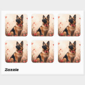 Belgian Shepherd met Rozen - Valentijnsdag Vierkante Sticker (Vel)