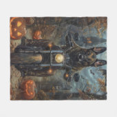 Belgian Shepherd Riding Motorcycle Halloween Scary Fleece Deken (Voorkant (Horizontaal))