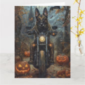 Belgian Shepherd Riding Motorcycle Halloween Scary Kaart (Gele Bloem)