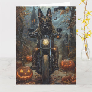 Belgian Shepherd Riding Motorcycle Halloween Scary Kaart