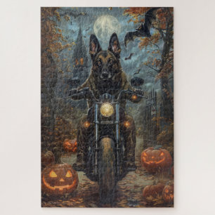 Belgian Shepherd Riding Motorcycle Halloween Scary Legpuzzel