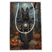Belgian Shepherd Riding Motorcycle Halloween Scary Medium Cadeauzakje (Voorkant)