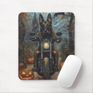 Belgian Shepherd Riding Motorcycle Halloween Scary Muismat