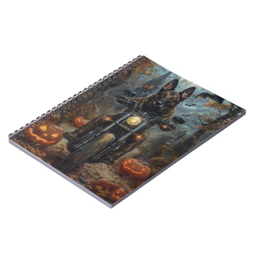 Belgian Shepherd Riding Motorcycle Halloween Scary Notitieboek (Linkerzijde)