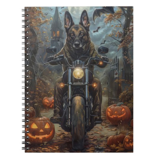 Belgian Shepherd Riding Motorcycle Halloween Scary Notitieboek (Voorkant)
