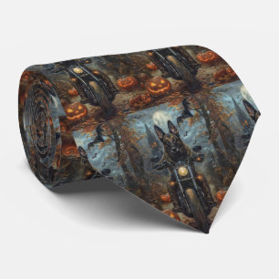 Belgian Shepherd Riding Motorcycle Halloween Scary Stropdas