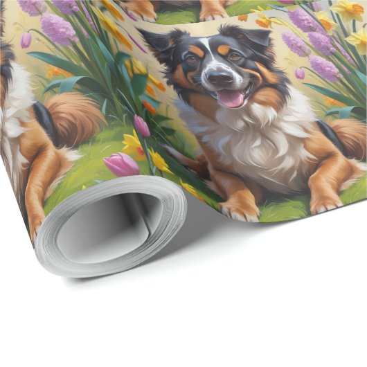 Belgian Shepherd Spring Bloemen Schilderij Cadeaupapier (Rol Hoek)