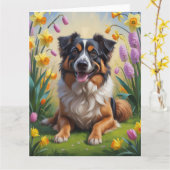 Belgian Shepherd Spring Bloemen Schilderij Kaart (Gele Bloem)