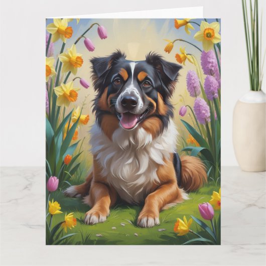 Belgian Shepherd Spring Bloemen Schilderij Kaart (Voorkant)