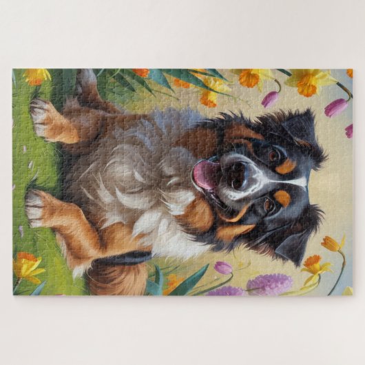 Belgian Shepherd Spring Bloemen Schilderij Legpuzzel (Horizontaal)