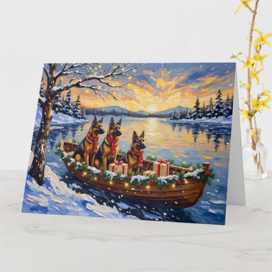 Belgian Shepherd Tervuren Christmas Boat Holiday Kaart (Gele Bloem)