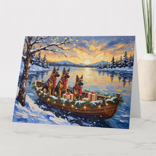 Belgian Shepherd Tervuren Christmas Boat Holiday Kaart (Voorkant)