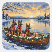 Belgian Shepherd Tervuren Christmas Boat Holiday Vierkante Sticker (Voorkant)