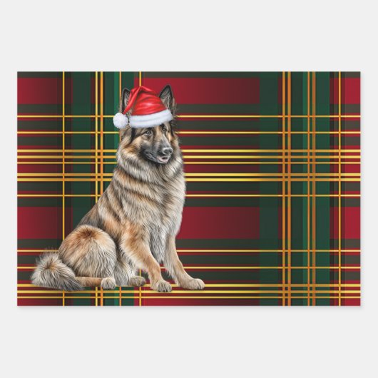 Belgian Tervuren Christmas Dog Holiday Plaid Inpakpapier Vel (Voorkant)