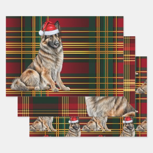 Belgian Tervuren Christmas Dog Holiday Plaid Inpakpapier Vel (Set)
