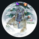 Belgian Tervuren Christmas Gifts, TO:, VAN: Ronde Sticker<br><div class="desc">Mooie Belgian Tervuren dog art Christmas cadeau naam tag stickers zullen een sierlijke touch toevoegen aan al uw vakantiepakketten.</div>