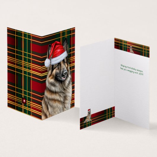 Belgian Tervuren Dog Holiday Plaid Christmas Kaart (Binnen en buitenkant)