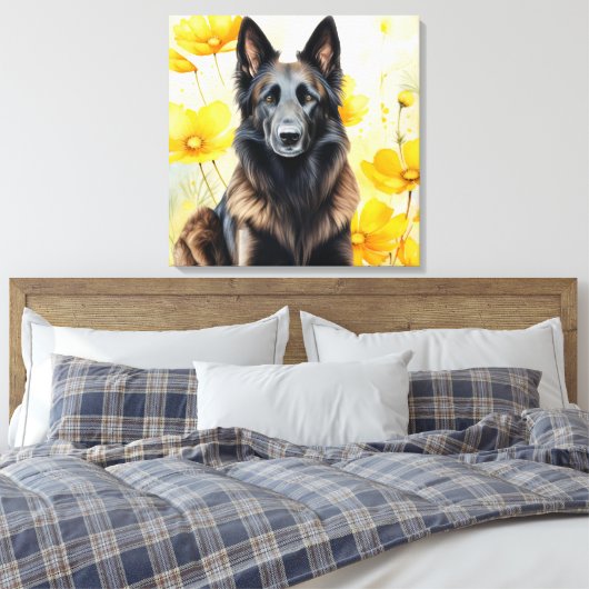 Belgian Tervuren Dog Lover and Poppies Canvas Afdruk (Insitu (Slaapkamer))