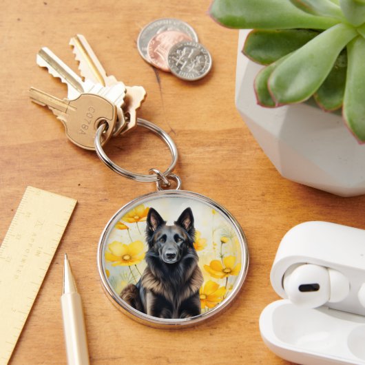 Belgian Tervuren Dog Lover and Poppies Sleutelhanger (Bureau)