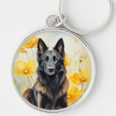 Belgian Tervuren Dog Lover and Poppies Sleutelhanger (Voorkant)