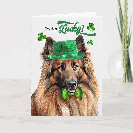 Belgian Tervuren Dog Lucky St Patrick's Day Feestdagen Kaart (Voorkant)