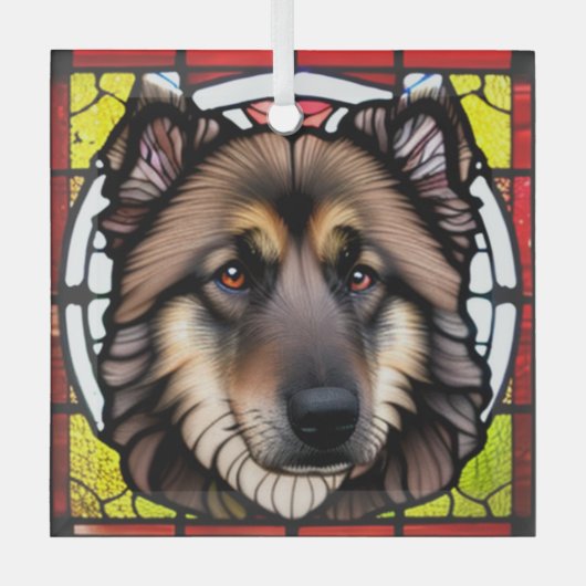 Belgian Tervuren "Glas in lood" Glas Ornament (Voorkant)