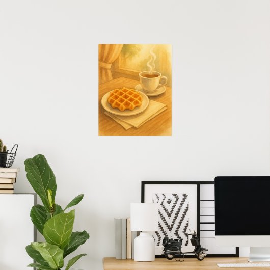 Belgian Waffle & Coffee Poster – Gezellig Café Sce (Thuiskantoor)