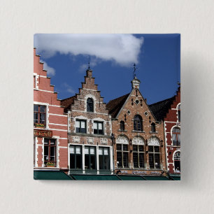 België, Brugge. UNESCO 2 Vierkante Button 5,1 Cm