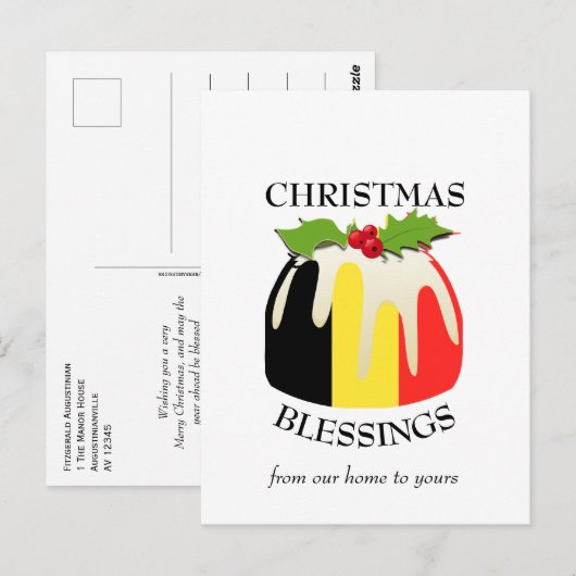 BELGIË Feestelijke Pudding Kerstmis Briefkaart (Voorkant / Achterkant)