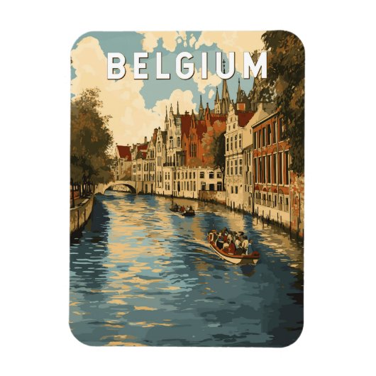 België Illustratie Reizen Art Vintage Magneet (Verticaal)