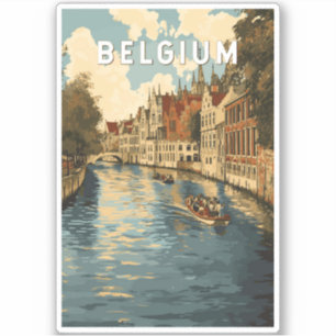 België Illustratie Reizen Art Vintage Sticker