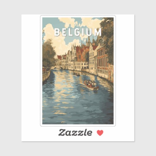 België Illustratie Reizen Art Vintage Sticker (Vel)