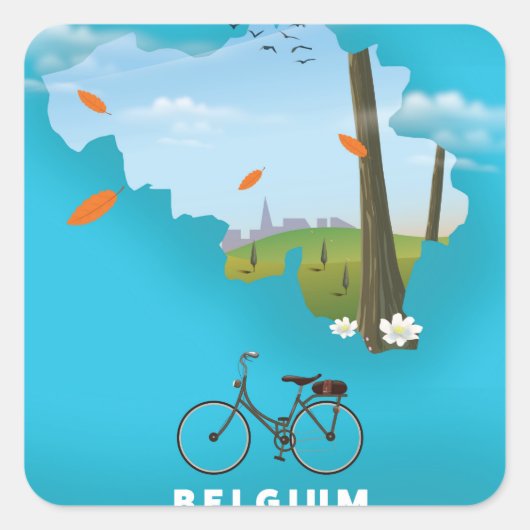 België Kaart reisposter afdruk. Vierkante Sticker (Voorkant)