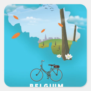 België Kaart reisposter afdruk. Vierkante Sticker