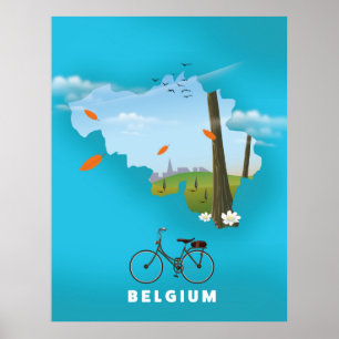België Kaart reisposter afdrukken. Poster