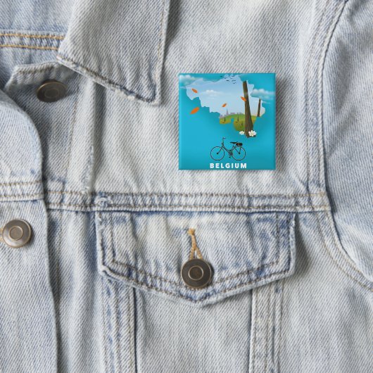 België Kaart reisposter print. Vierkante Button 5,1 Cm (In situ)