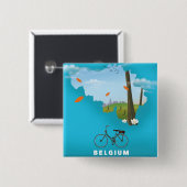 België Kaart reisposter print. Vierkante Button 5,1 Cm (Voorkant /achterkant)
