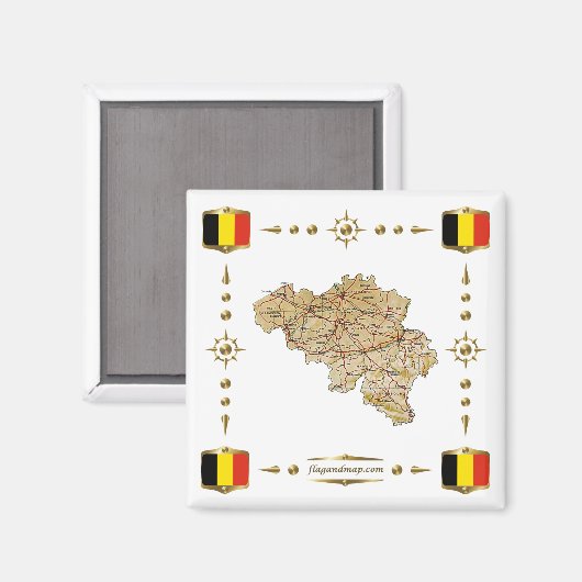 België Kaart + Vlaggen Magnet (Voorkant / Achterkant)