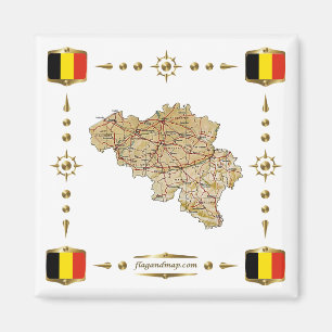 België Kaart + Vlaggen Magnet