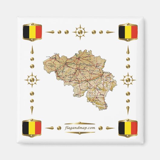 België Kaart + Vlaggen Magnet (Voorkant)