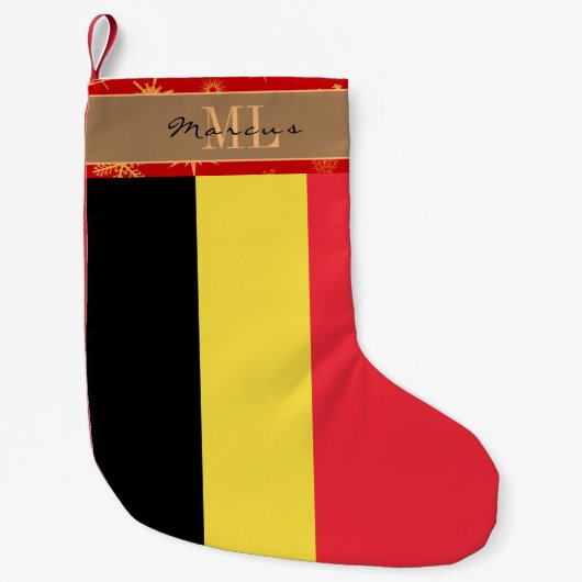 België kous, Belgische Vlag, monogram sneeuwvlok Kleine Kerstsok (Voorkant)