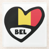 België Landcode vlag Heart BEL Glazen Onderzetter (Voorkant)