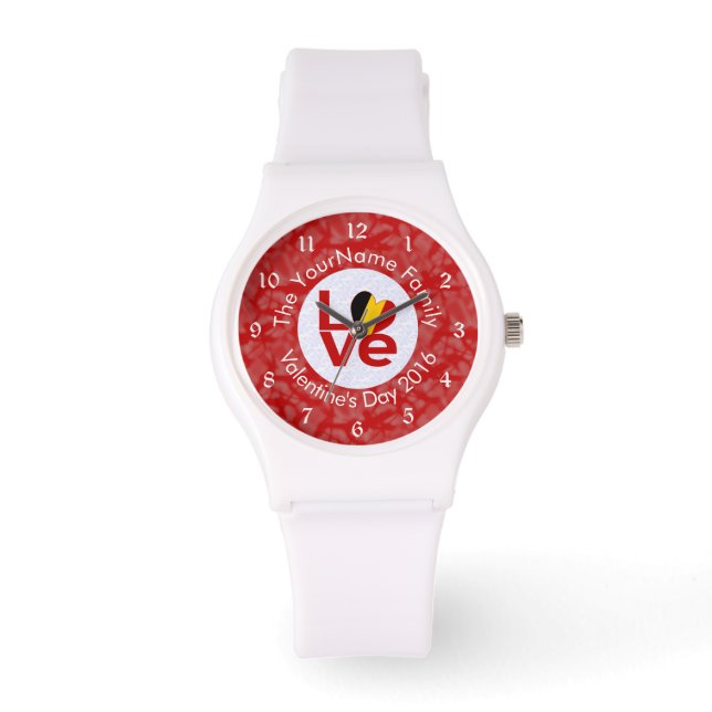België Rode LOVE Vlag Gepersonaliseerd Horloge (Voorkant)